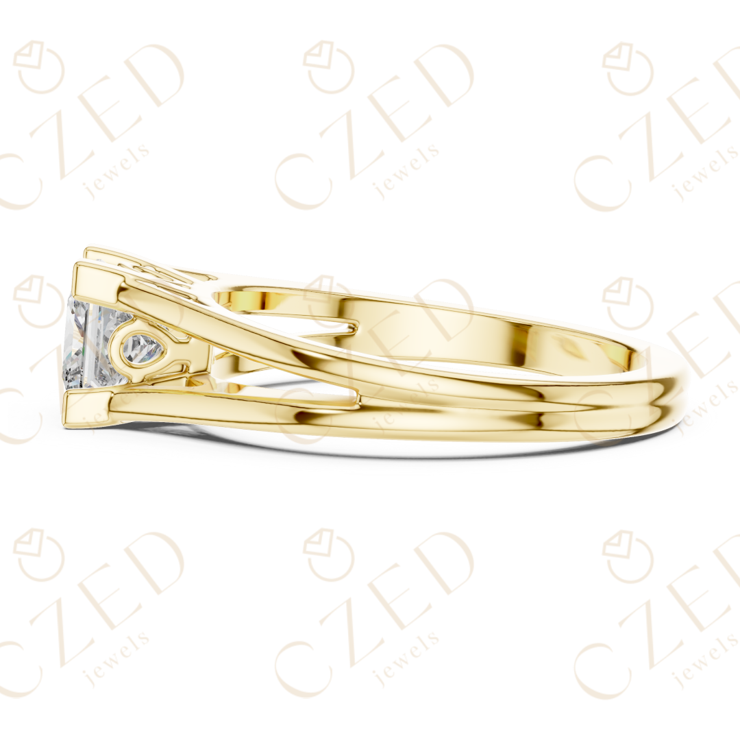 Princess Cut Diamond Solitaire Ring with Split Shank Design