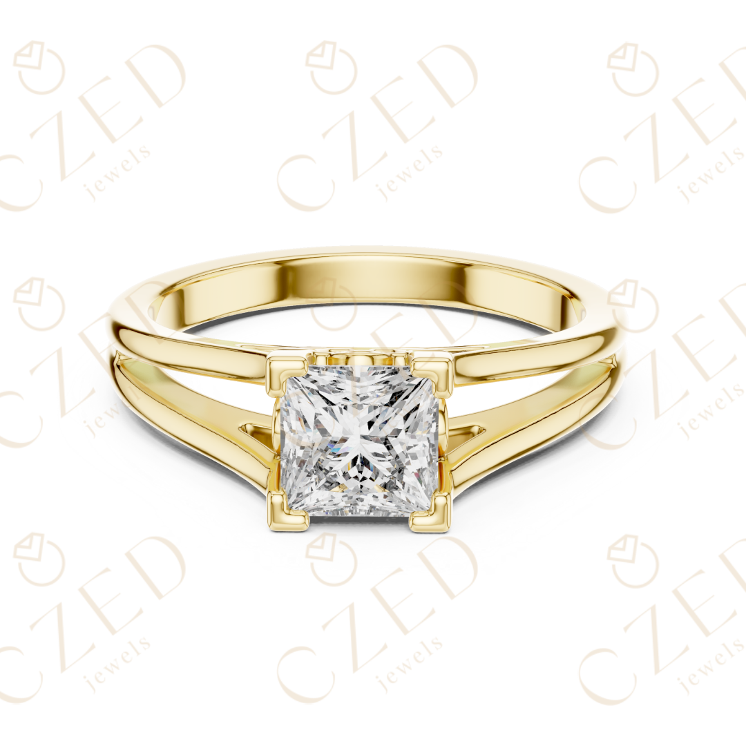Princess Cut Diamond Solitaire Ring with Split Shank Design