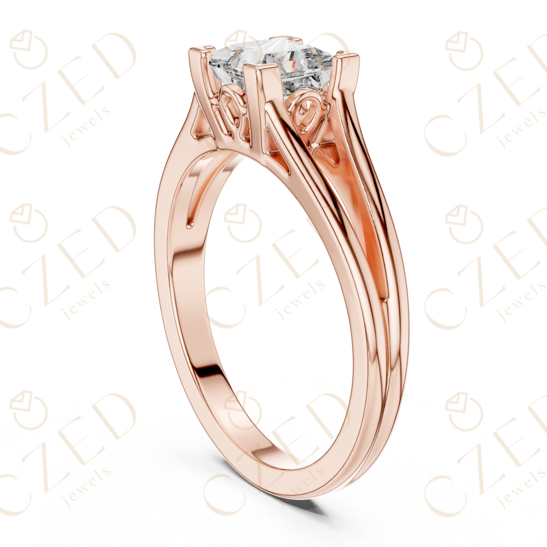 Princess Cut Diamond Solitaire Ring with Split Shank Design