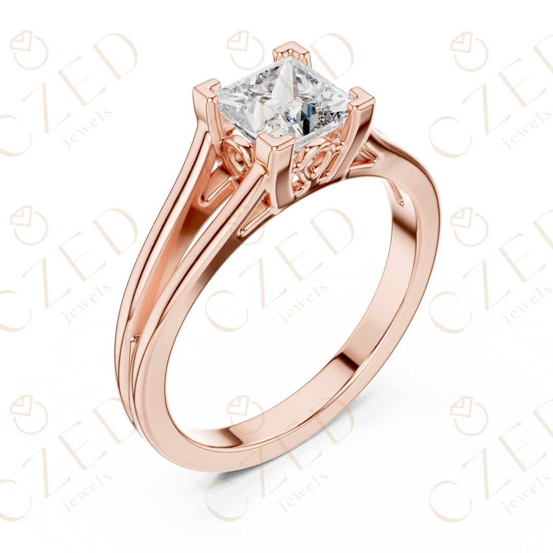 Princess Cut Diamond Solitaire Ring with Split Shank Design