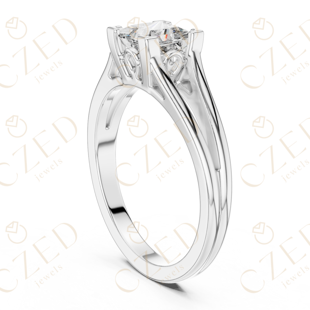 Princess Cut Diamond Solitaire Ring with Split Shank Design