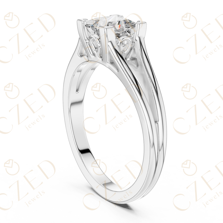 Princess Cut Diamond Solitaire Ring with Split Shank Design