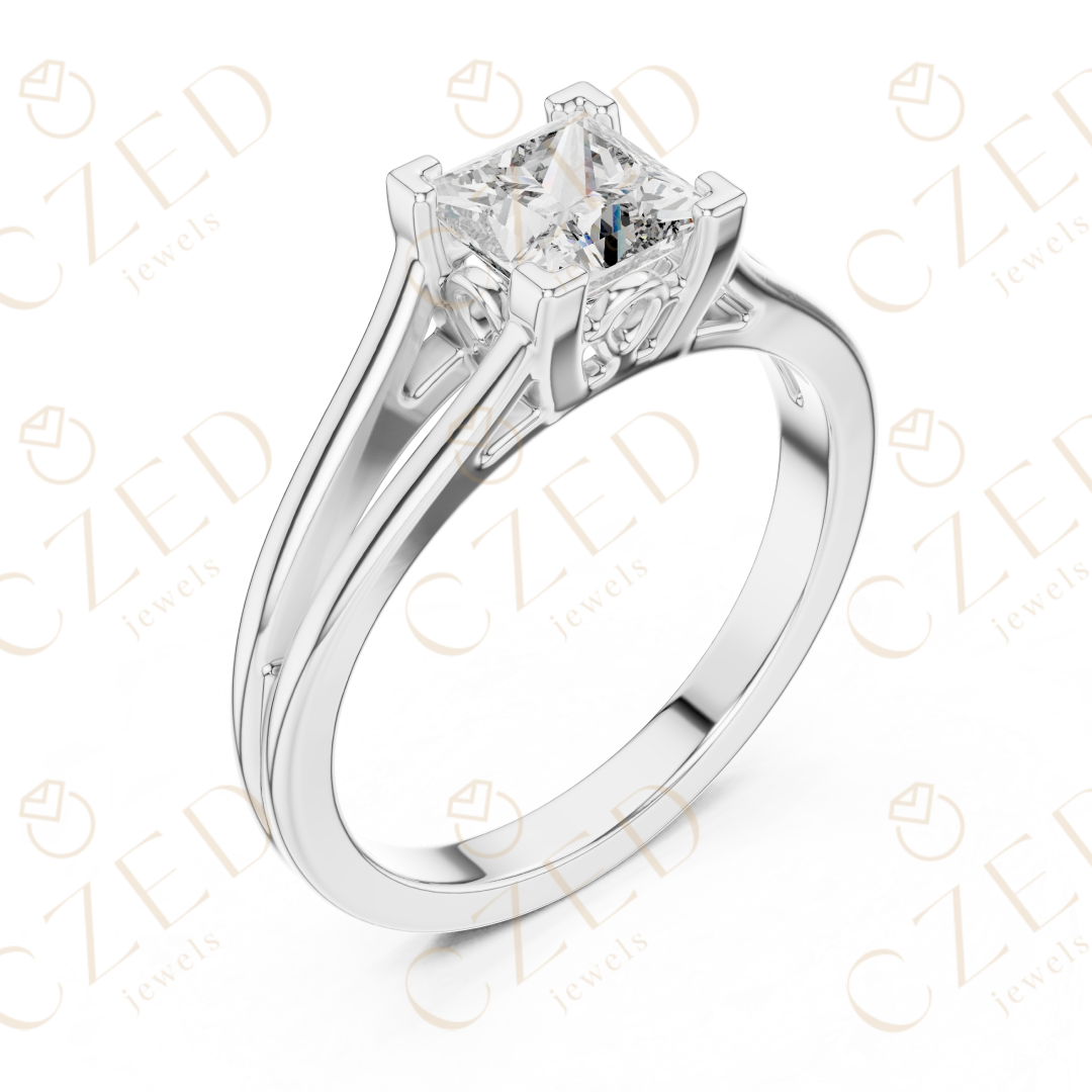 Princess Cut Diamond Solitaire Ring with Split Shank Design