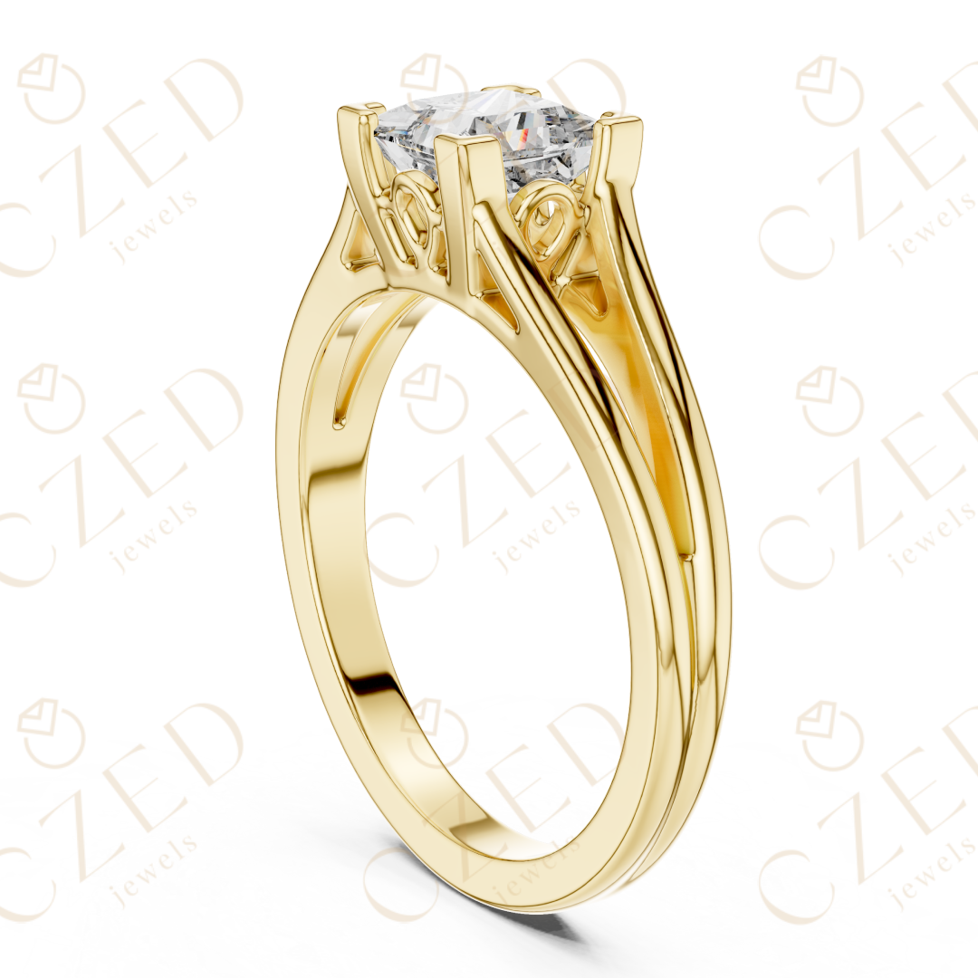 Princess Cut Diamond Solitaire Ring with Split Shank Design