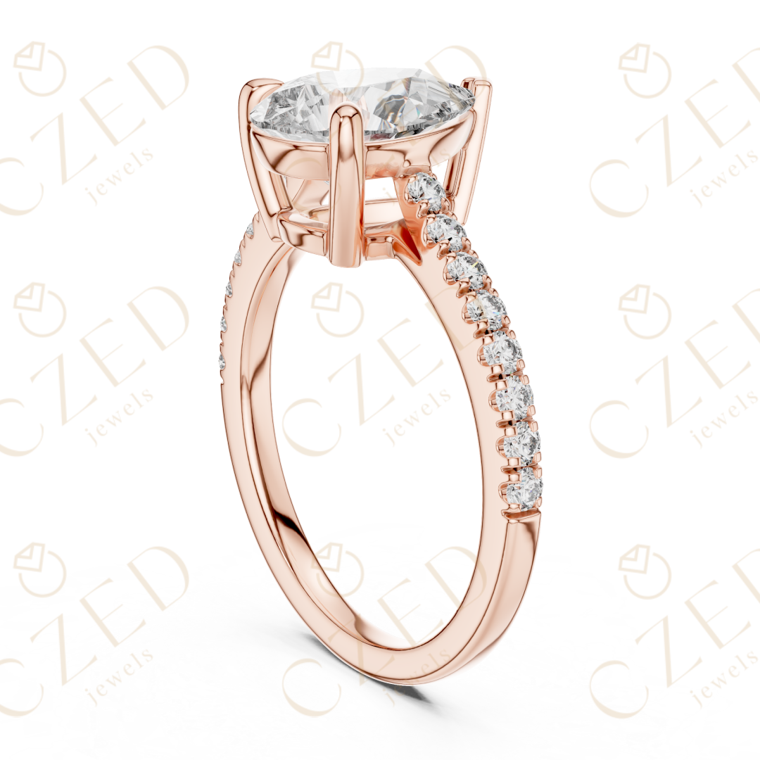 Pear Cut Diamond Solitaire Ring with Elegant Pave Side Stones