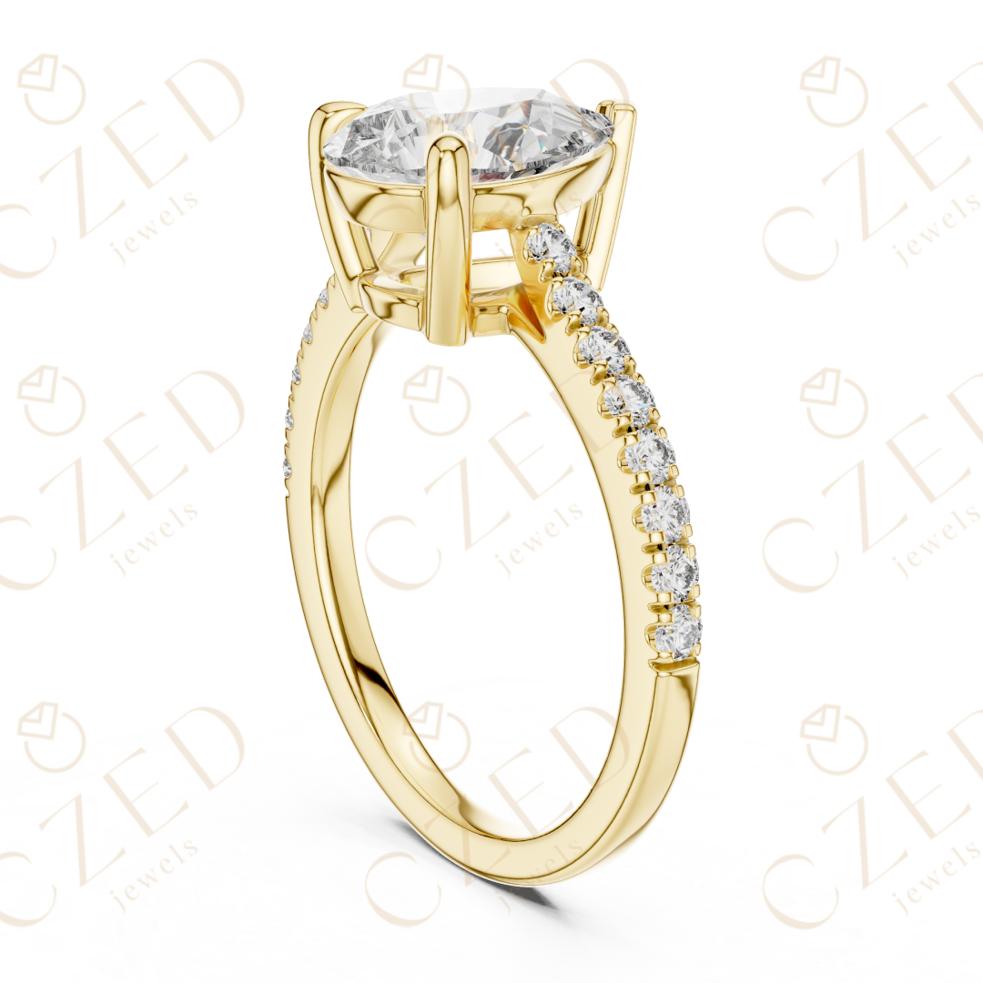 Pear Cut Diamond Solitaire Ring with Elegant Pave Side Stones