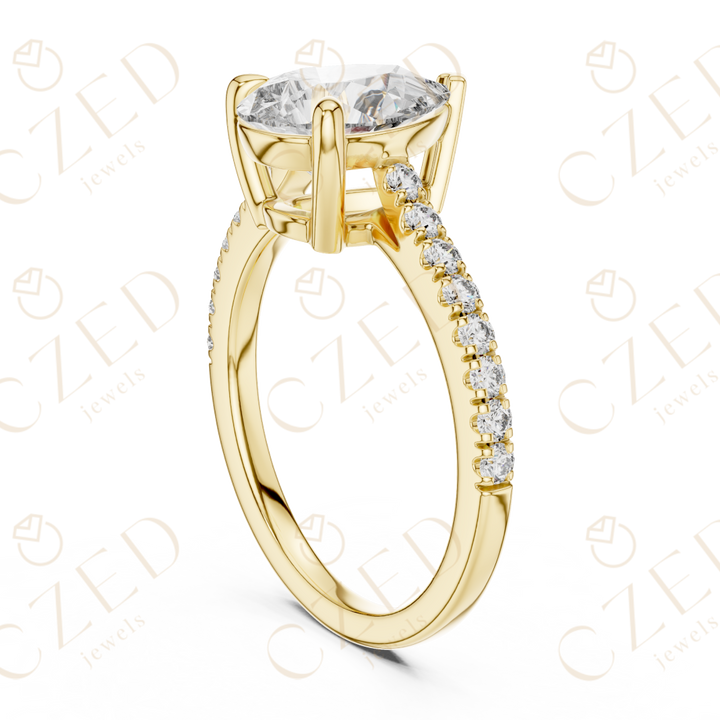 Pear Cut Diamond Solitaire Ring with Elegant Pave Side Stones