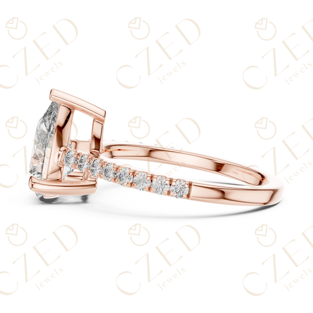 Pear Cut Diamond Solitaire Ring with Elegant Pave Side Stones