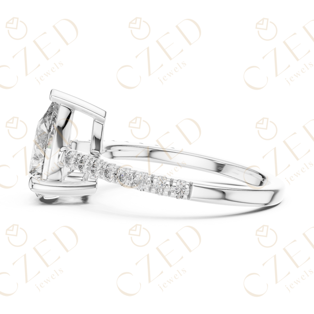 Pear Cut Diamond Solitaire Ring with Elegant Pave Side Stones