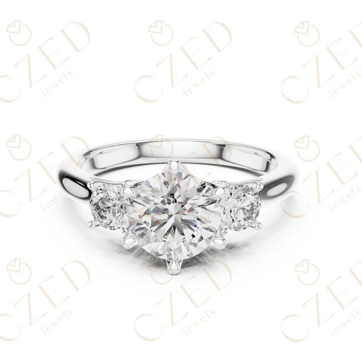 Round Cut Three Stone Diamond Ring with Classic Prong Setting