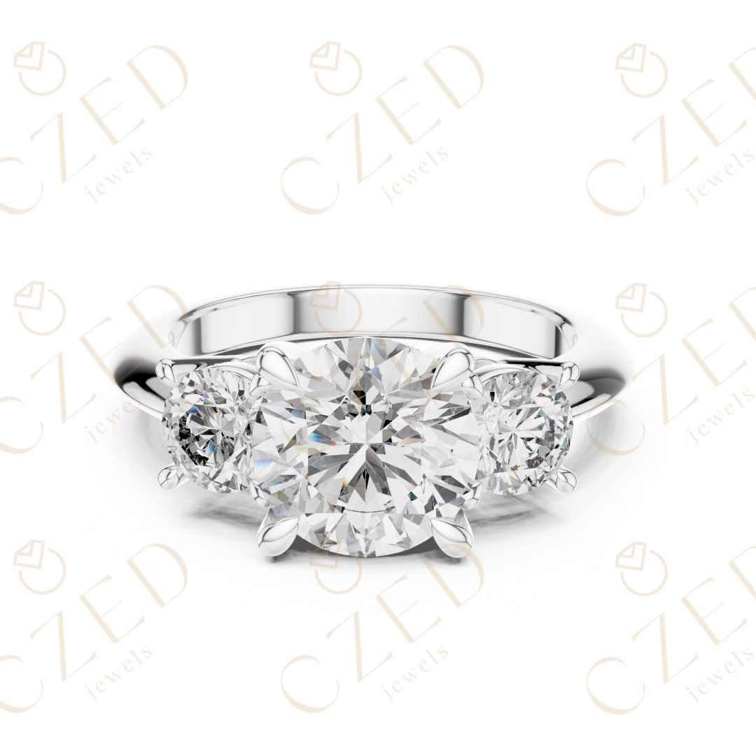 Round Cut Three Stone Diamond Ring with Classic Prong Design