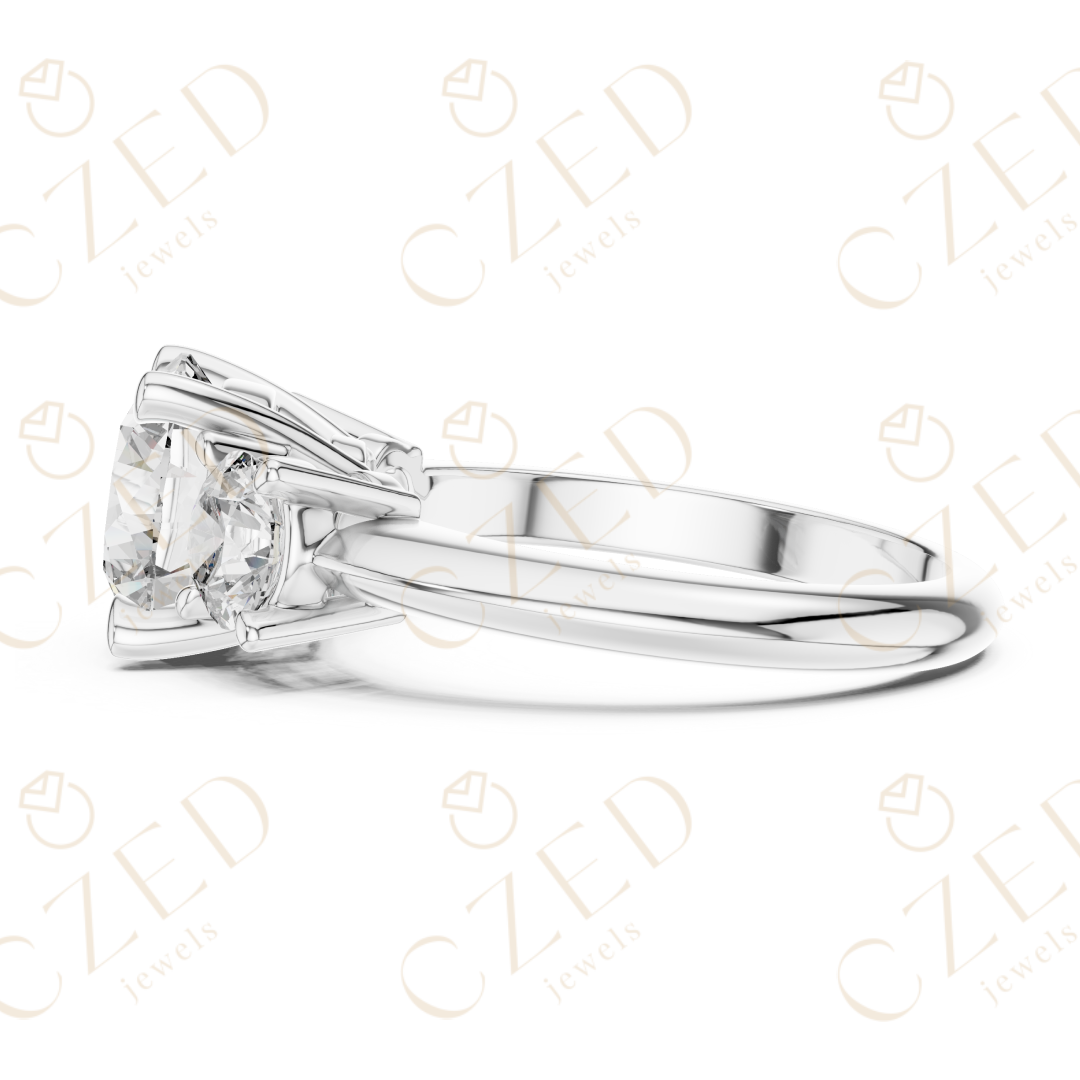 Round Cut Three Stone Diamond Ring with Classic Prong Design