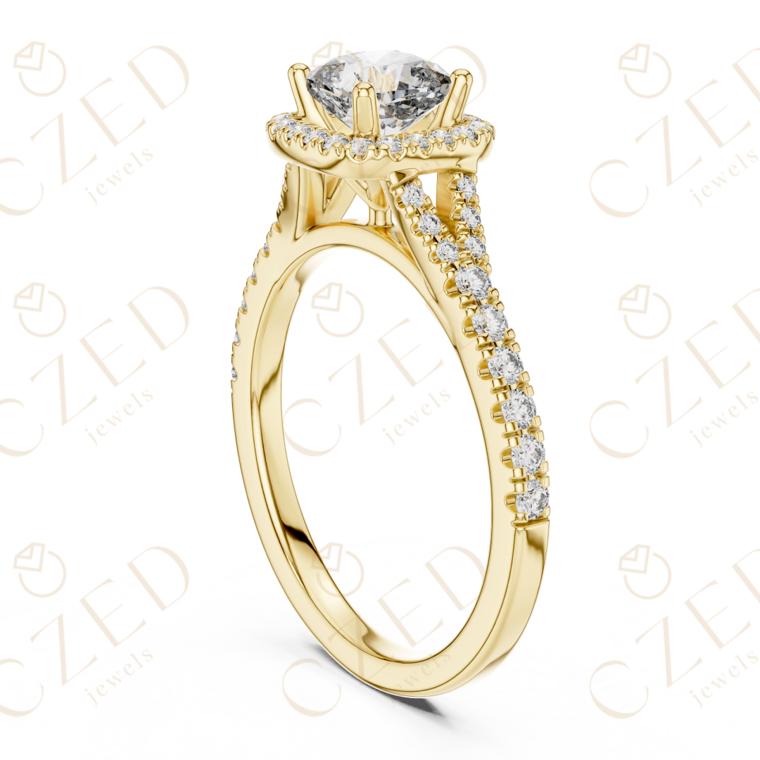 Cushion Cut Halo Diamond Ring with PavE Band