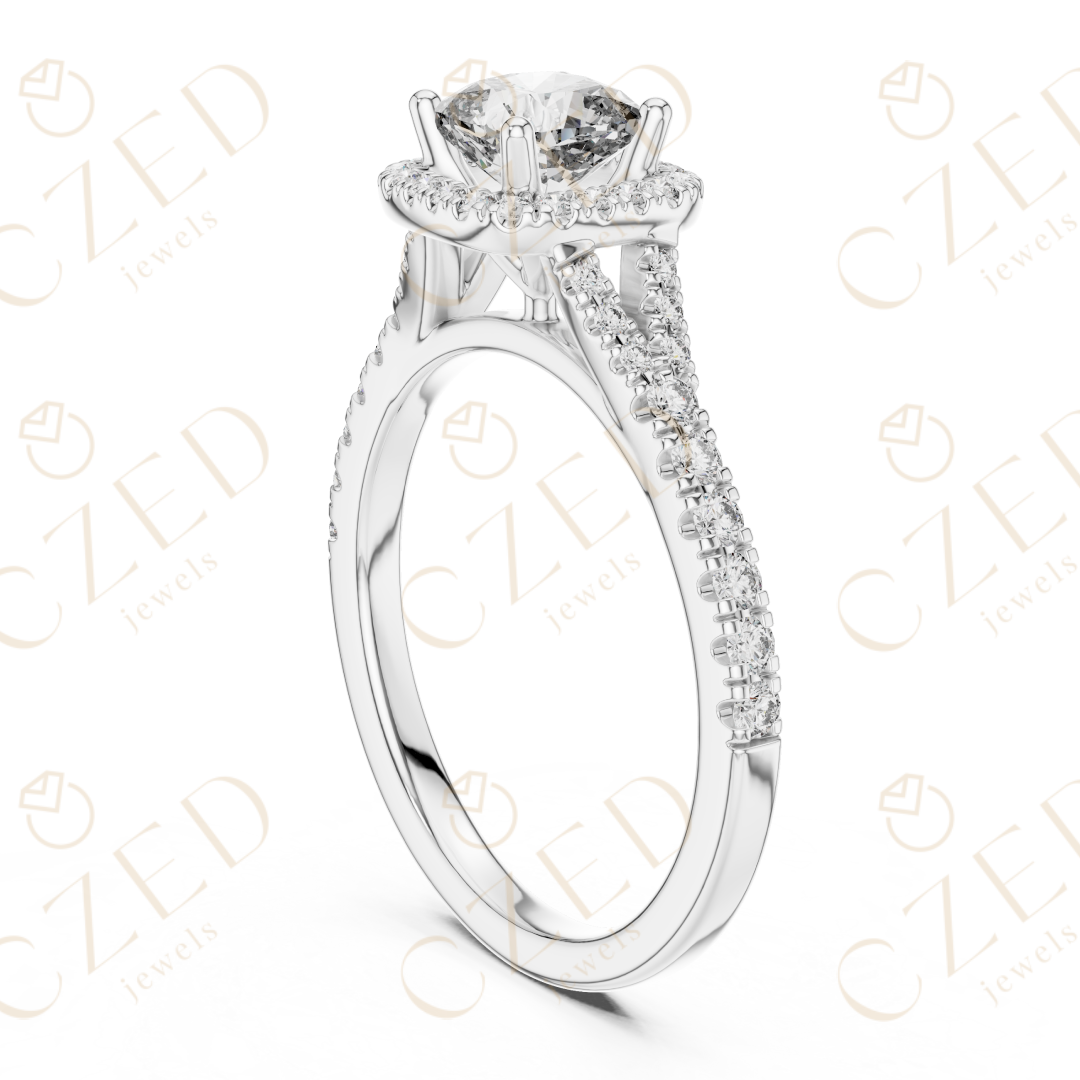 Cushion Cut Halo Diamond Ring with PavE Band