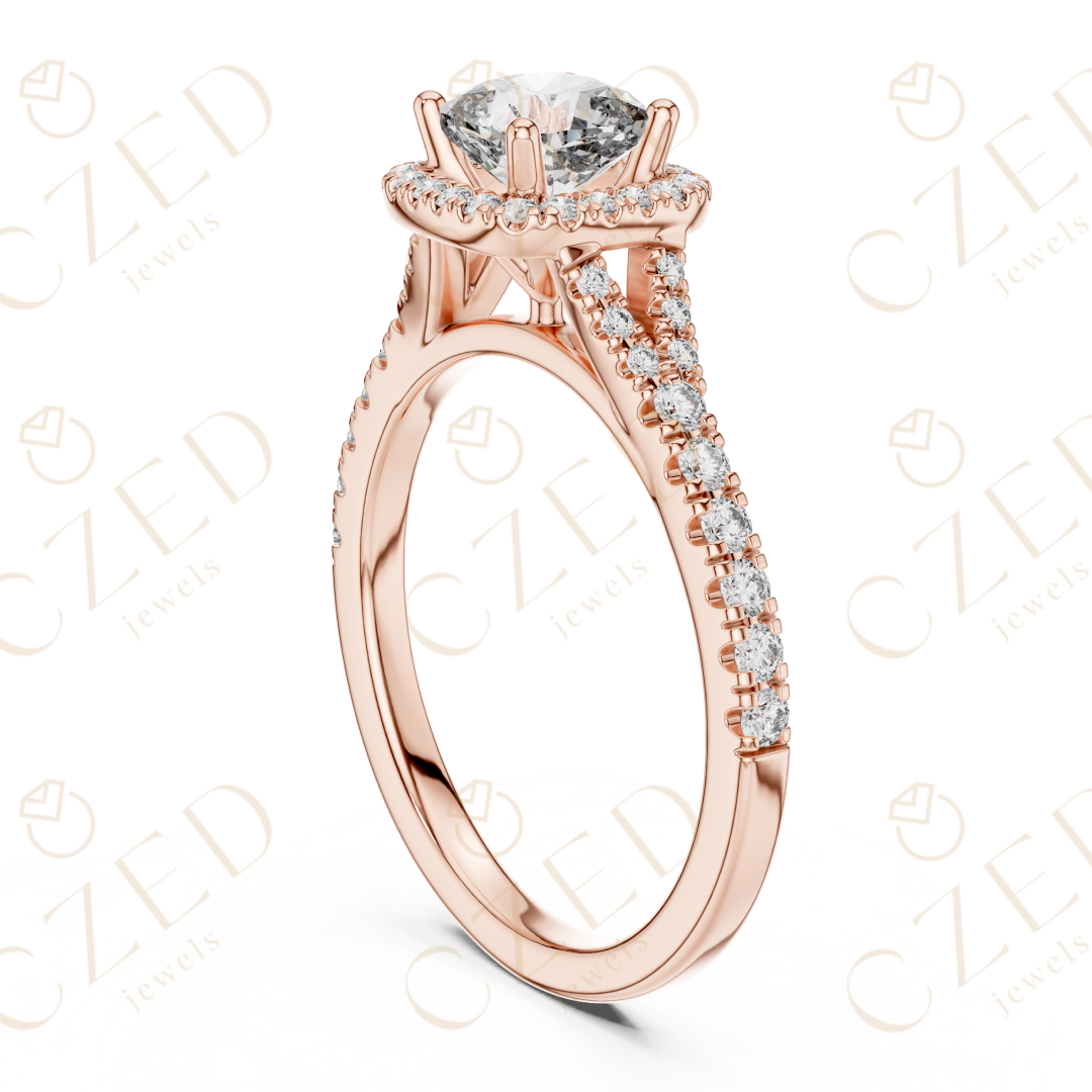 Cushion Cut Halo Diamond Ring with PavE Band