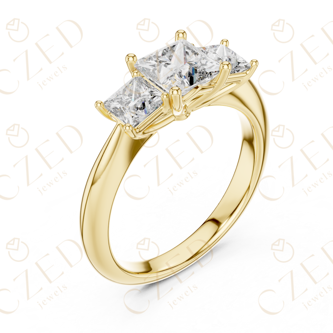 Princess Cut Three Stone Diamond Ring with Classic Prong Setting