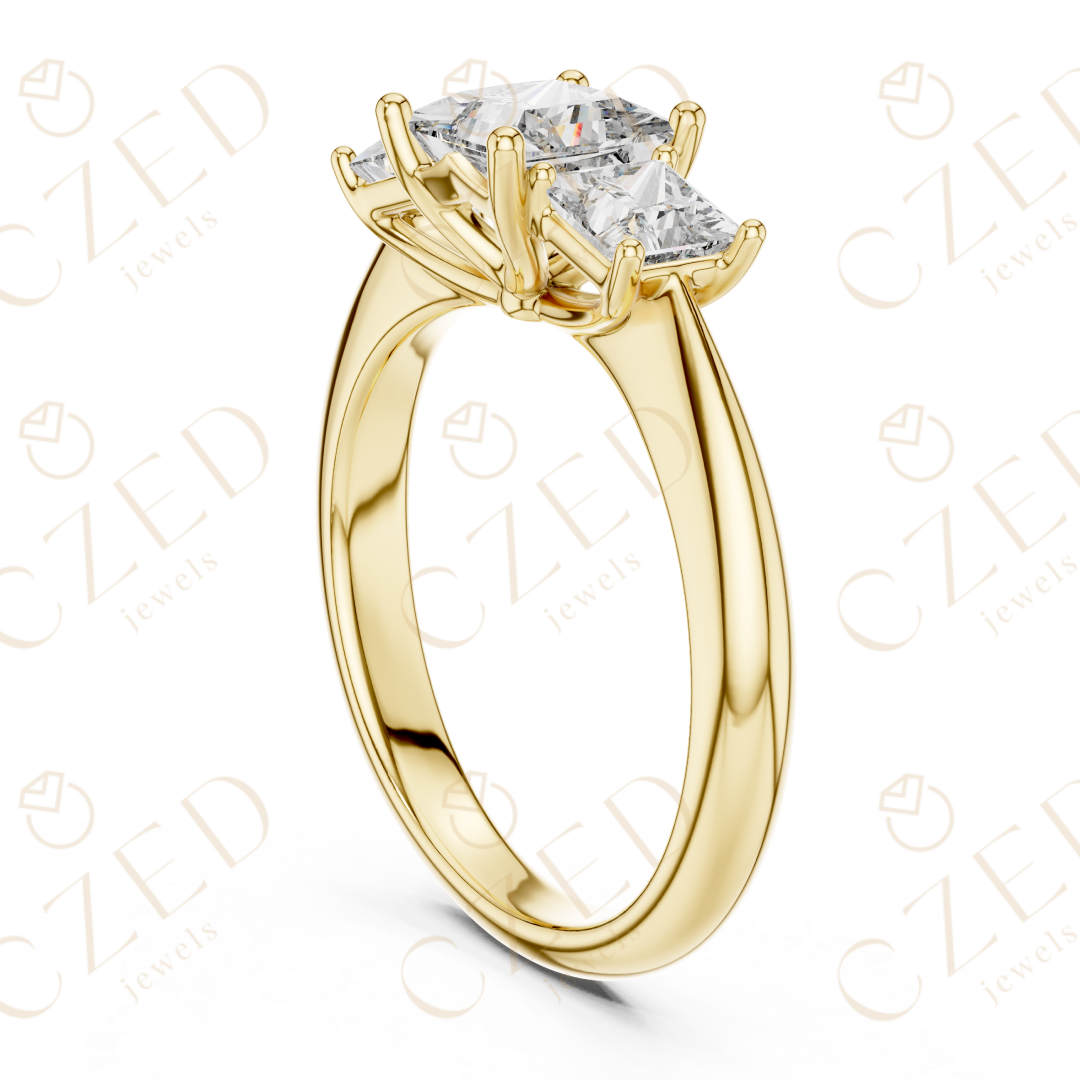 Princess Cut Three Stone Diamond Ring with Classic Prong Setting