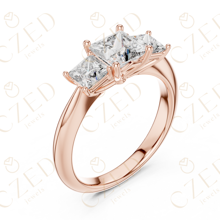 Princess Cut Three Stone Diamond Ring with Classic Prong Setting