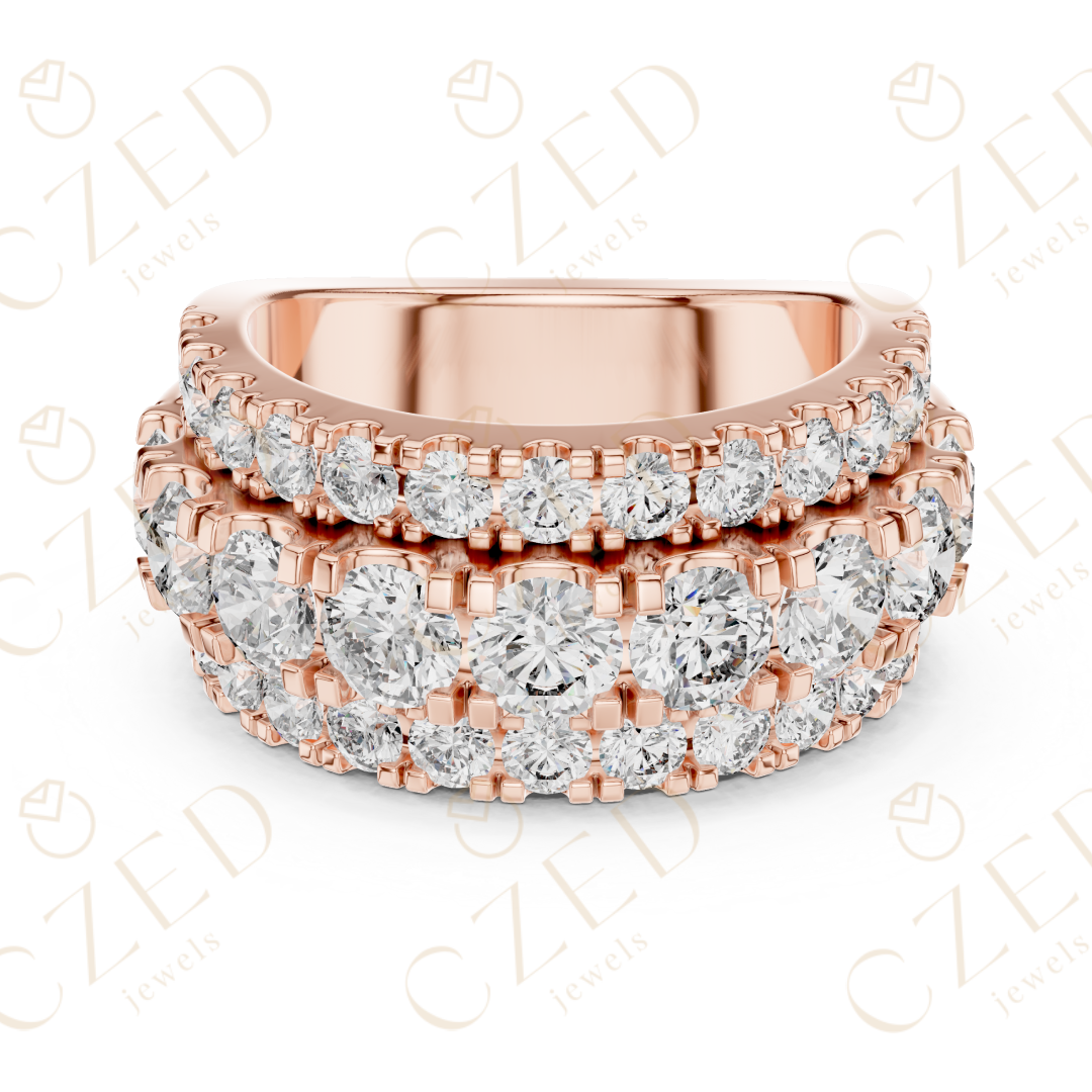 Round Cut Diamond Multi Row Band Ring with Pave Setting
