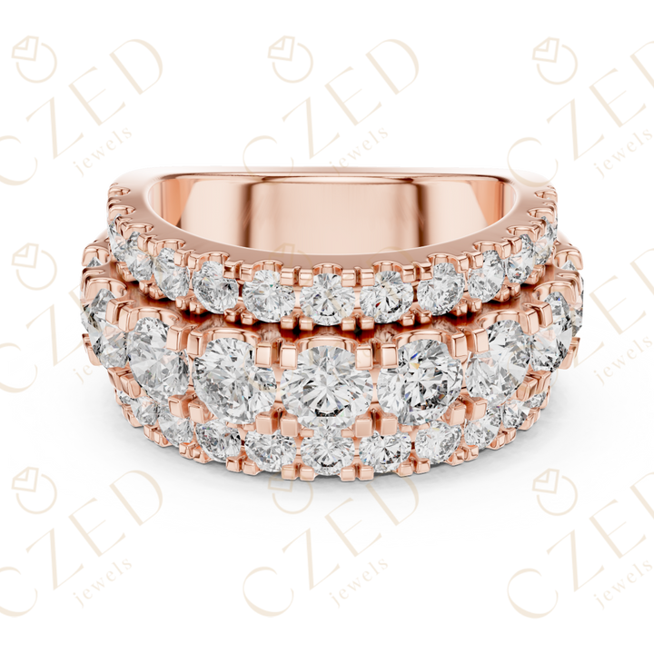 Round Cut Diamond Multi Row Band Ring with Pave Setting