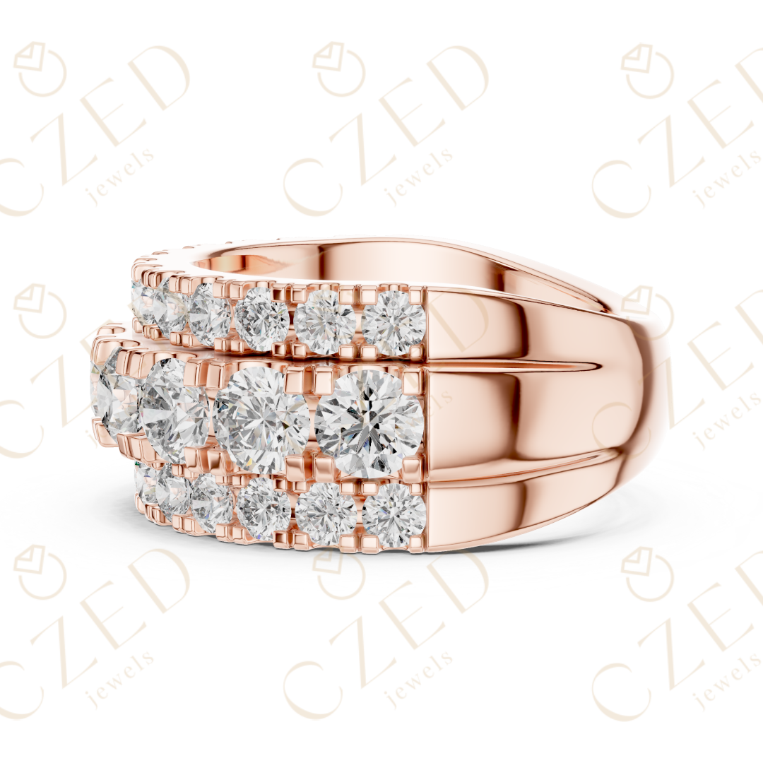 Round Cut Diamond Multi Row Band Ring with Pave Setting