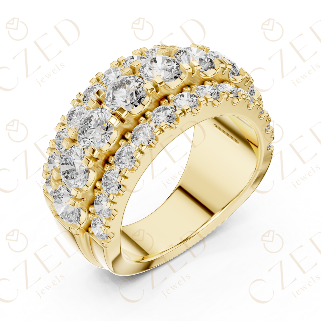 Round Cut Diamond Multi Row Band Ring with Pave Setting