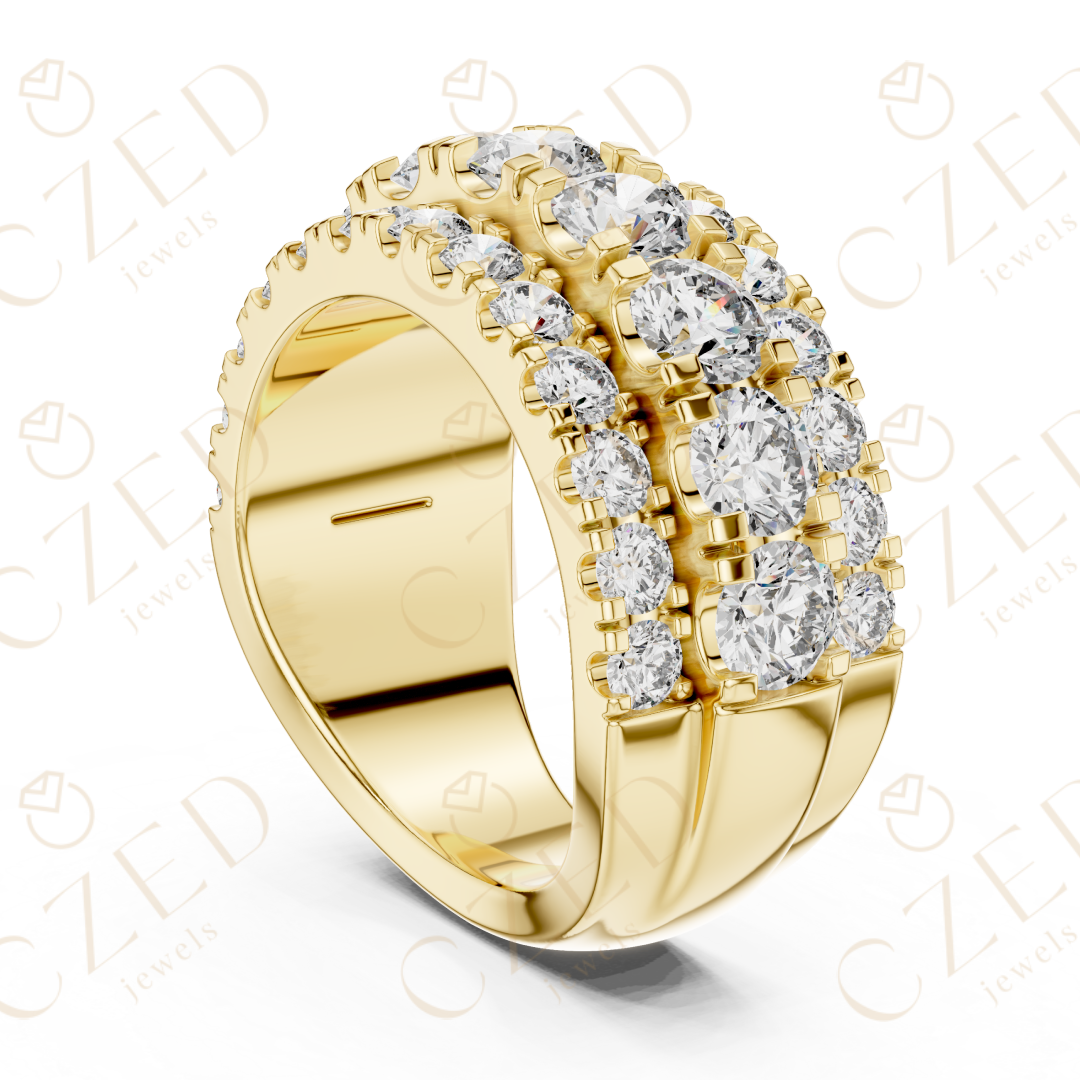 Round Cut Diamond Multi Row Band Ring with Pave Setting