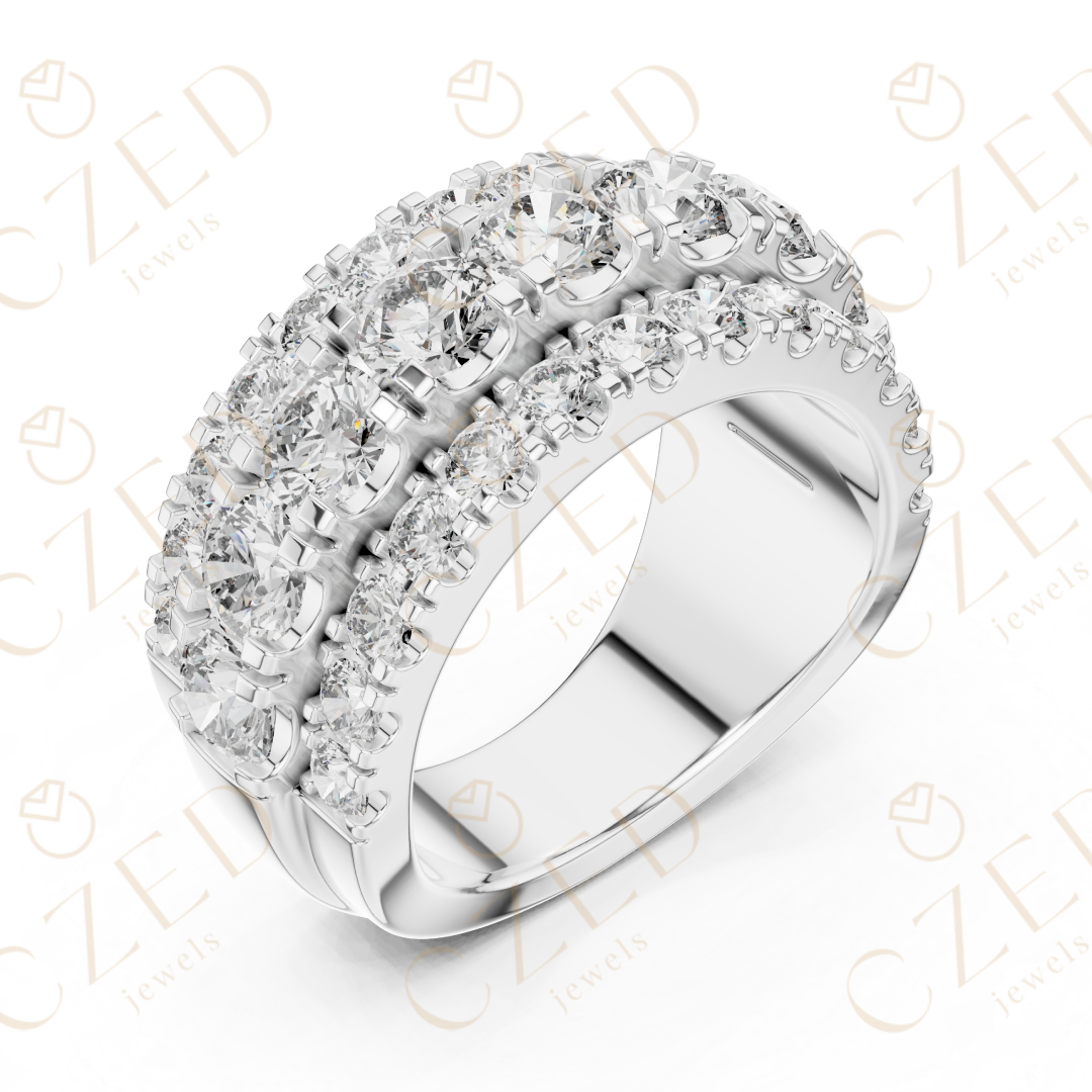Round Cut Diamond Multi Row Band Ring with Pave Setting
