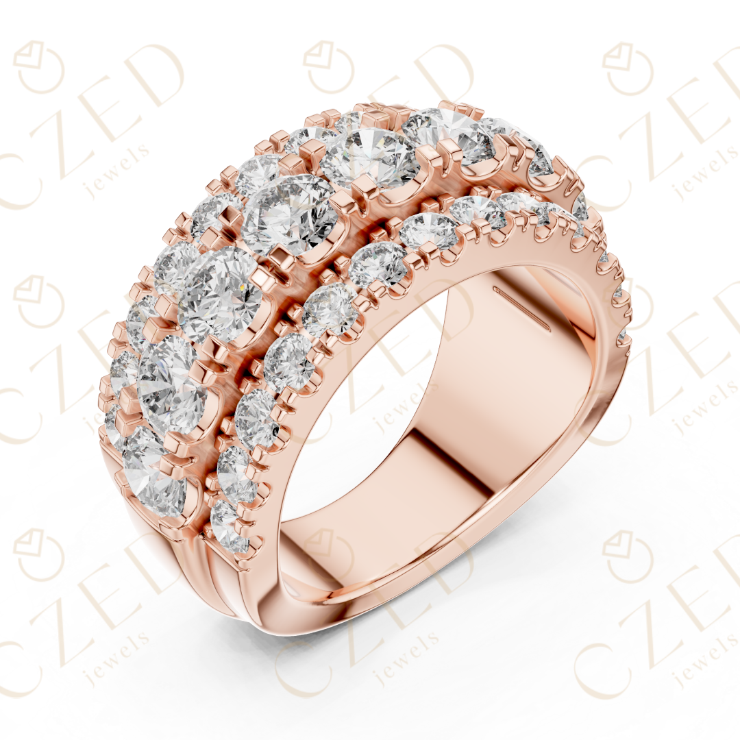 Round Cut Diamond Multi Row Band Ring with Pave Setting