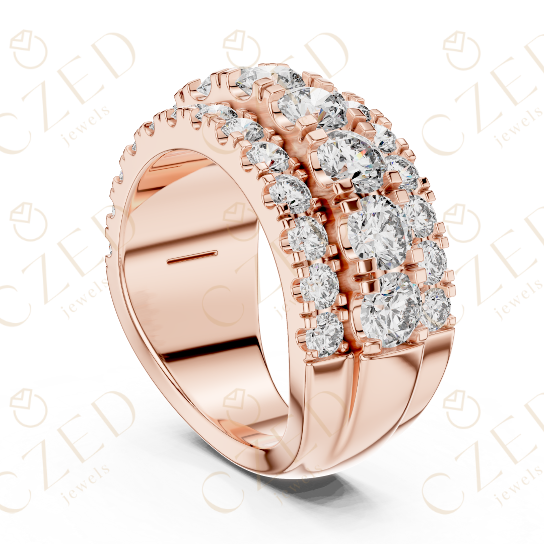 Round Cut Diamond Multi Row Band Ring with Pave Setting