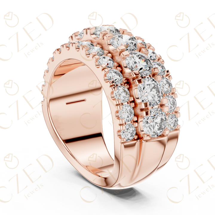 Round Cut Diamond Multi Row Band Ring with Pave Setting