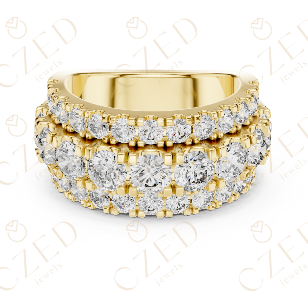 Round Cut Diamond Multi Row Band Ring with Pave Setting