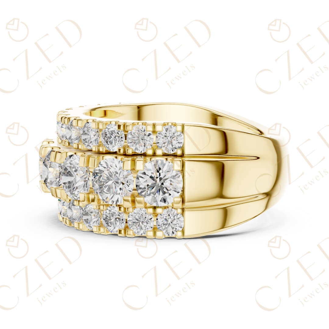 Round Cut Diamond Multi Row Band Ring with Pave Setting
