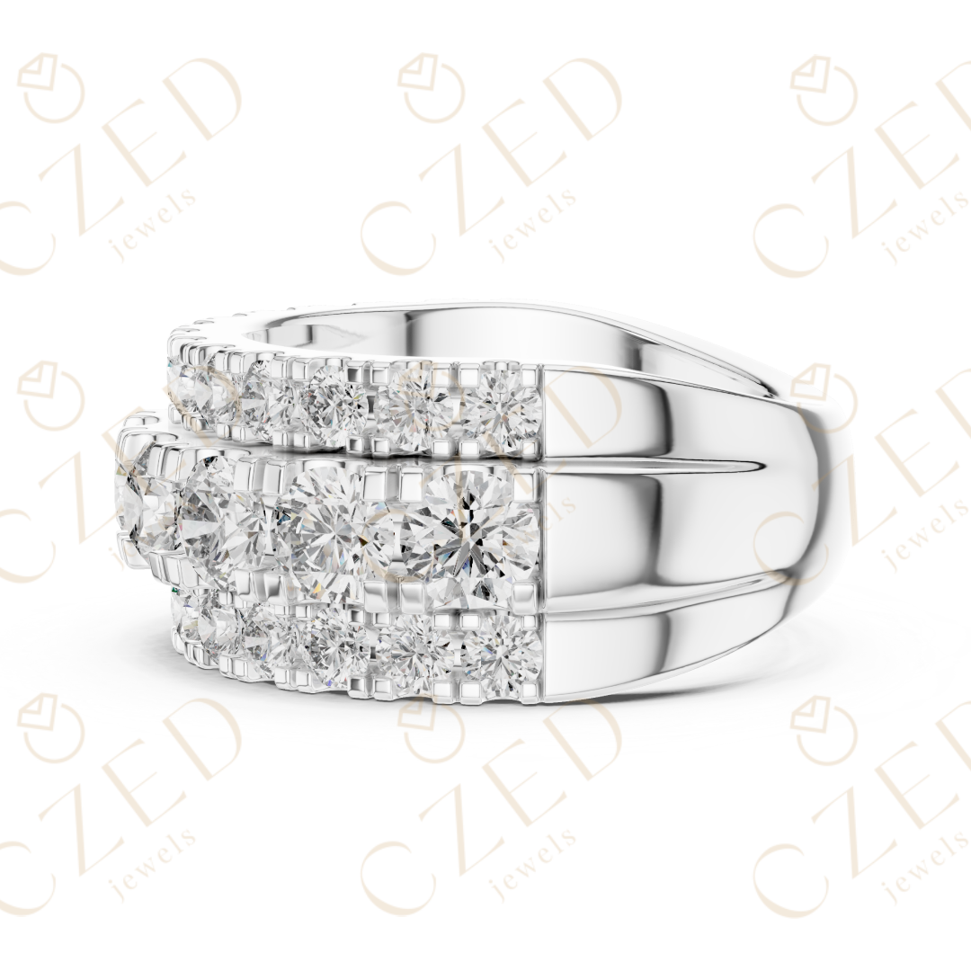 Round Cut Diamond Multi Row Band Ring with Pave Setting