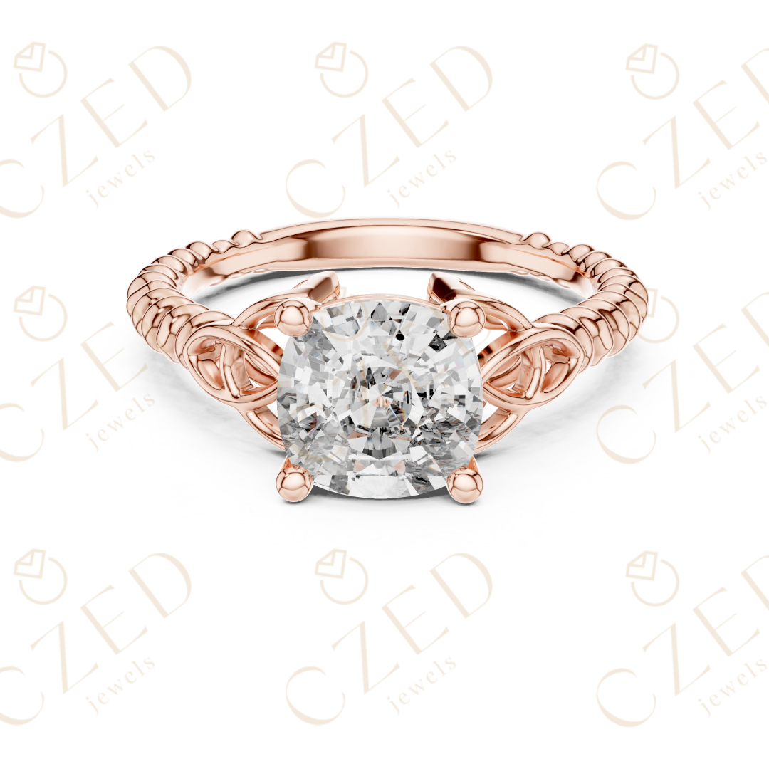 Cushion Cut Diamond Solitaire with Twisted Rope Band