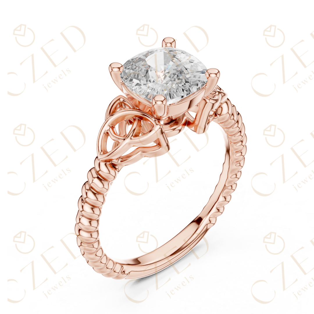 Cushion Cut Diamond Solitaire with Twisted Rope Band