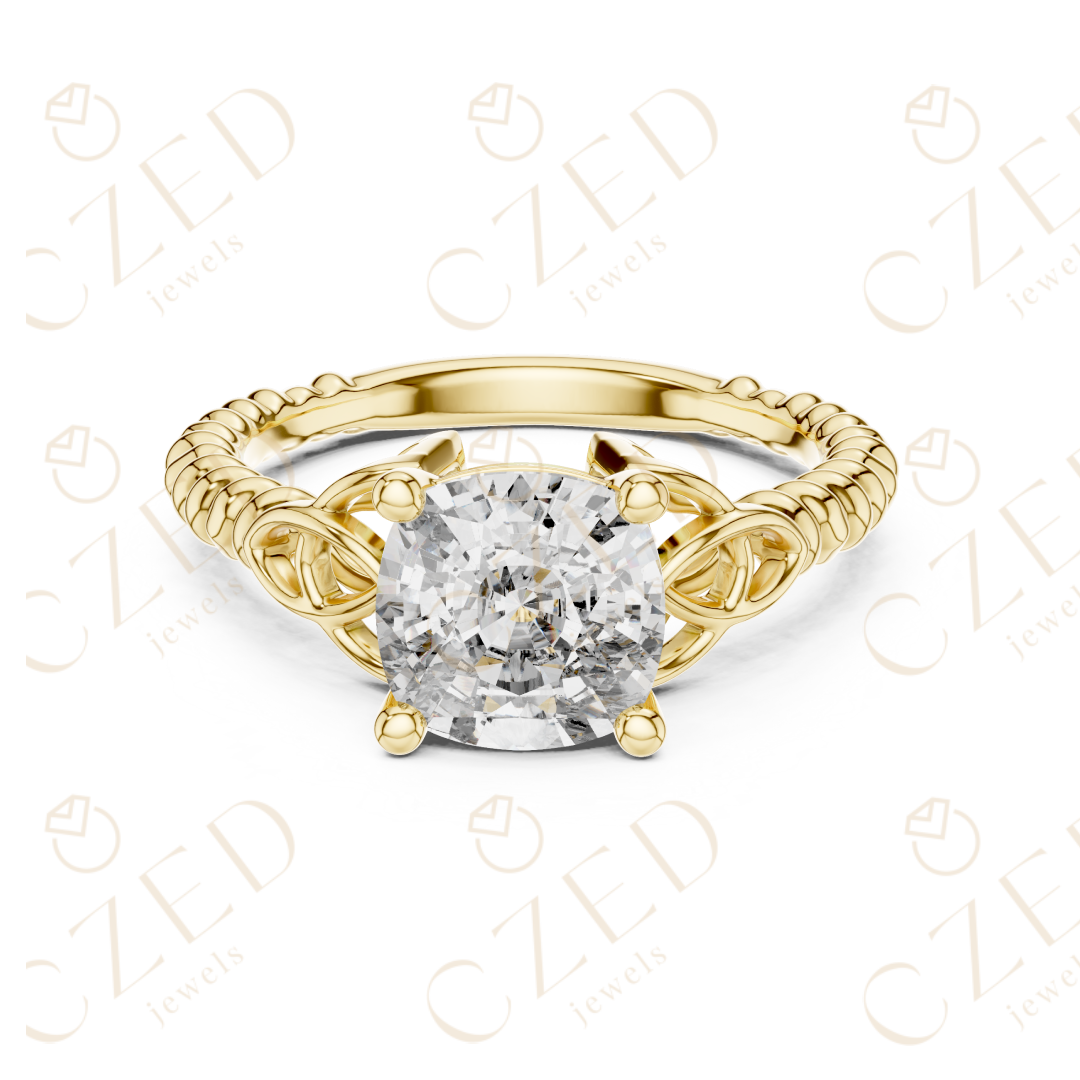 Cushion Cut Diamond Solitaire with Twisted Rope Band