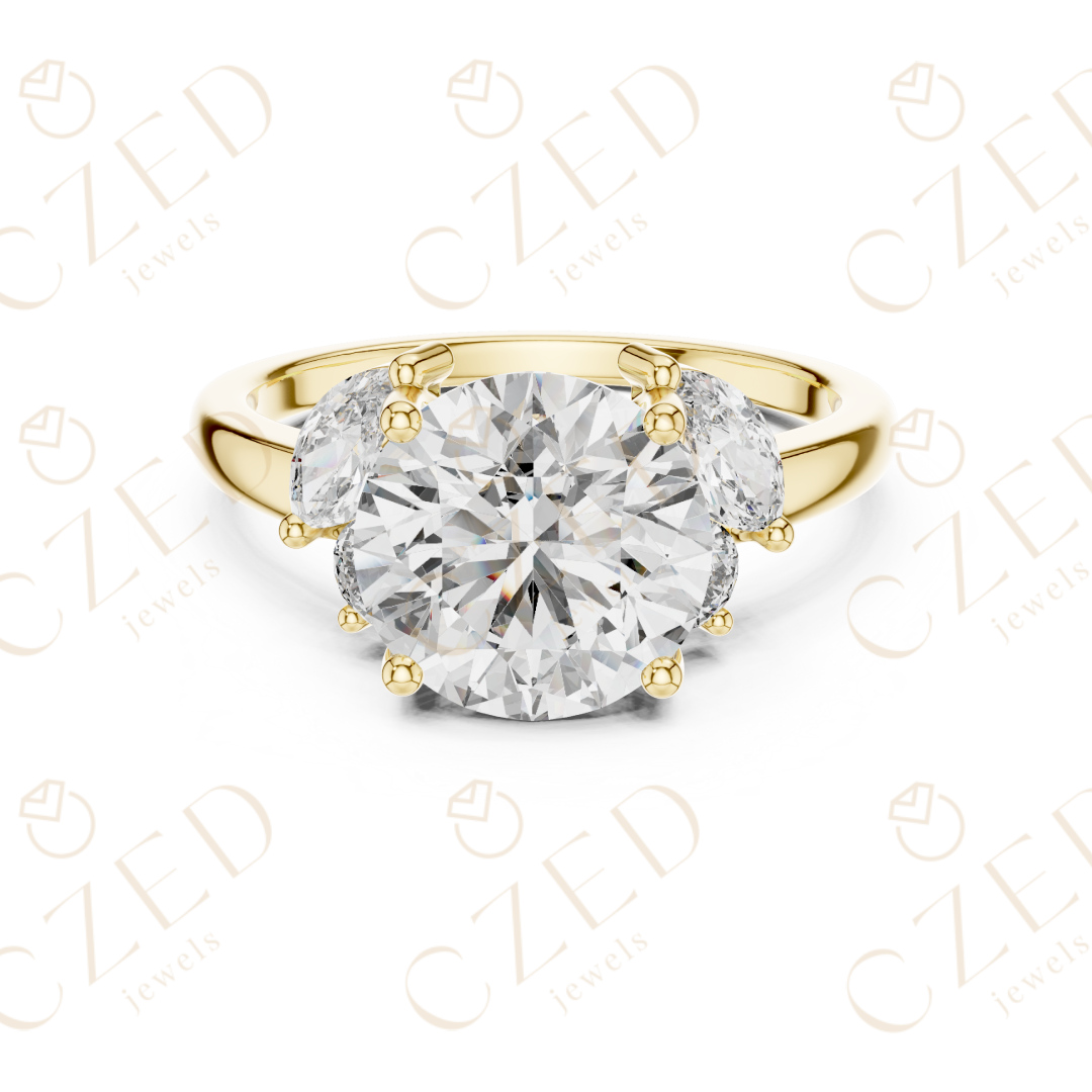 Three Stone Round Cut Diamond Ring with Classic Prong Setting
