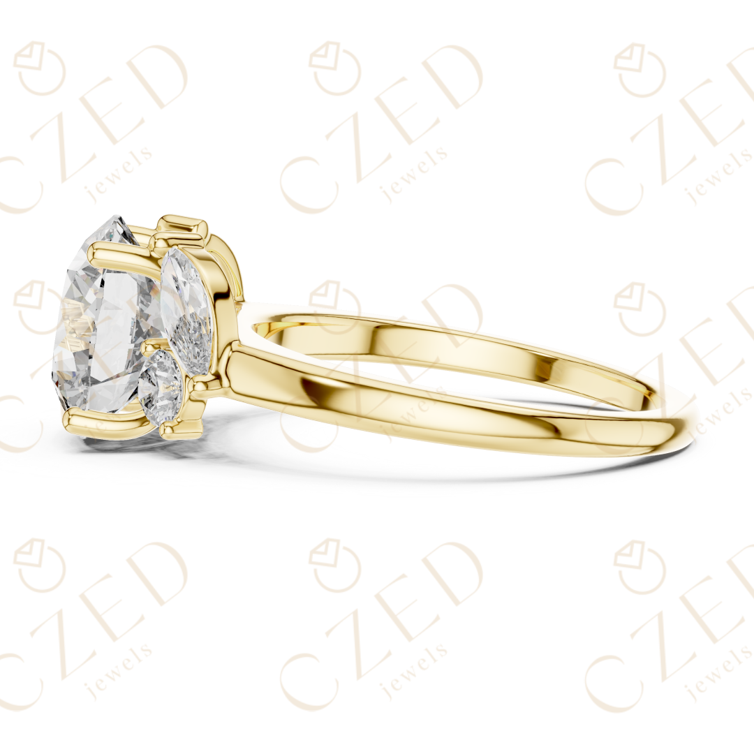 Three Stone Round Cut Diamond Ring with Classic Prong Setting