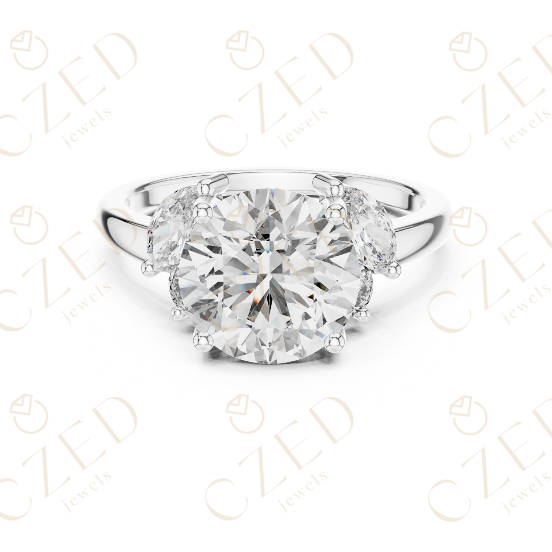 Three Stone Round Cut Diamond Ring with Classic Prong Setting