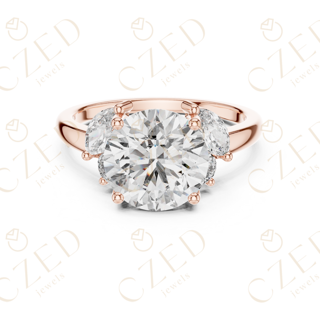 Three Stone Round Cut Diamond Ring with Classic Prong Setting