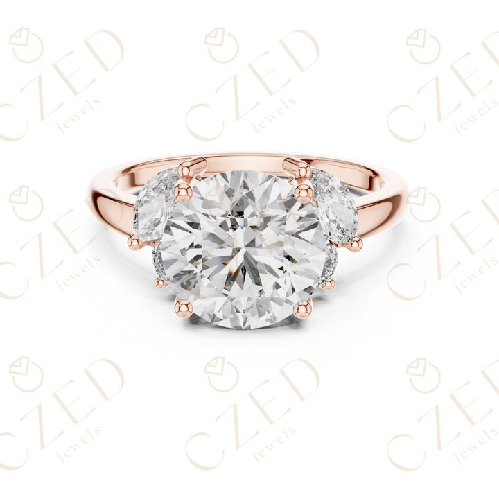 Three Stone Round Cut Diamond Ring with Classic Prong Setting