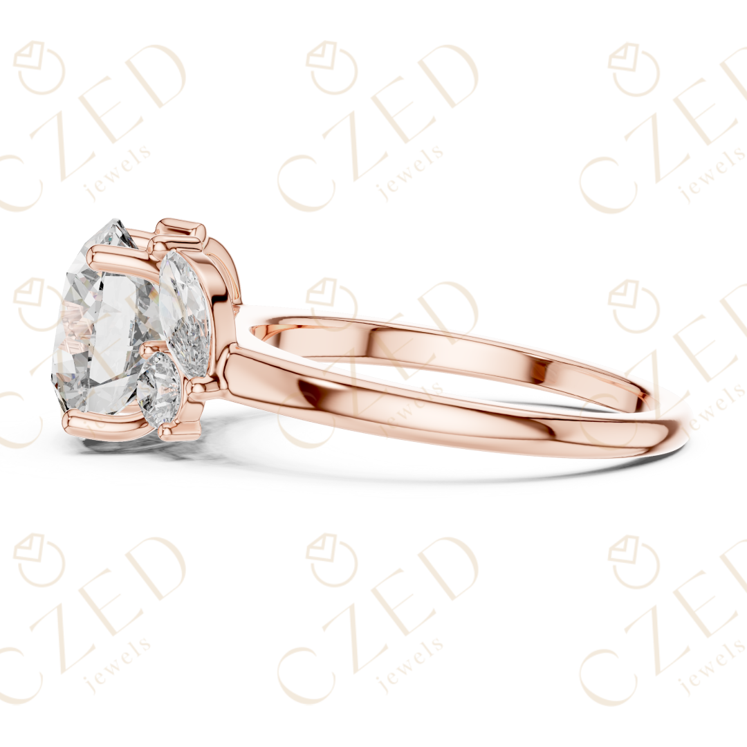 Three Stone Round Cut Diamond Ring with Classic Prong Setting