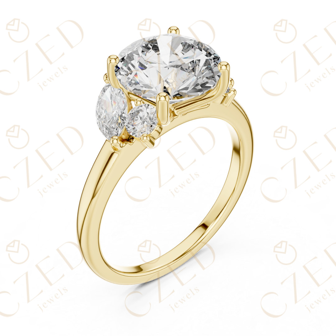 Three Stone Round Cut Diamond Ring with Classic Prong Setting