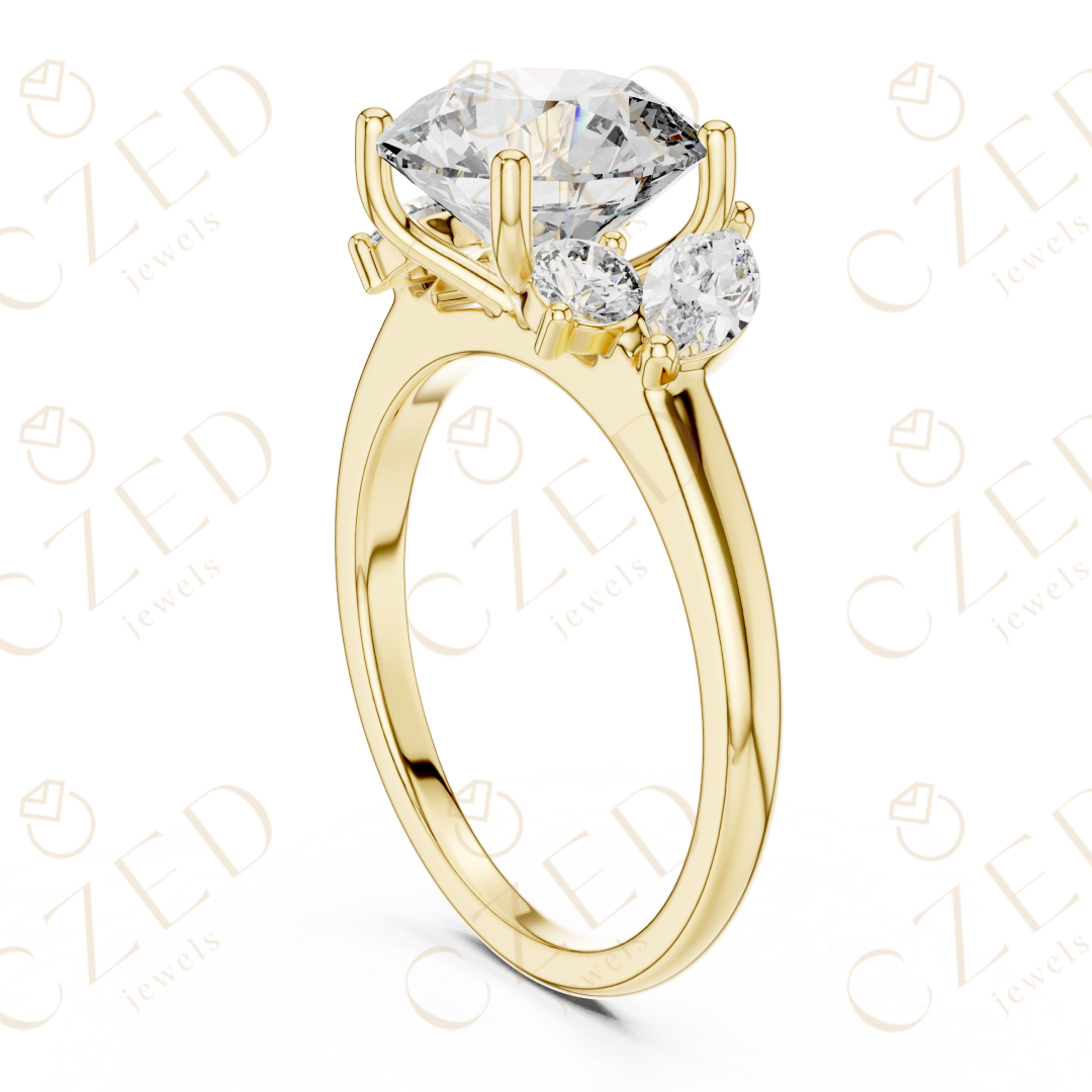 Three Stone Round Cut Diamond Ring with Classic Prong Setting