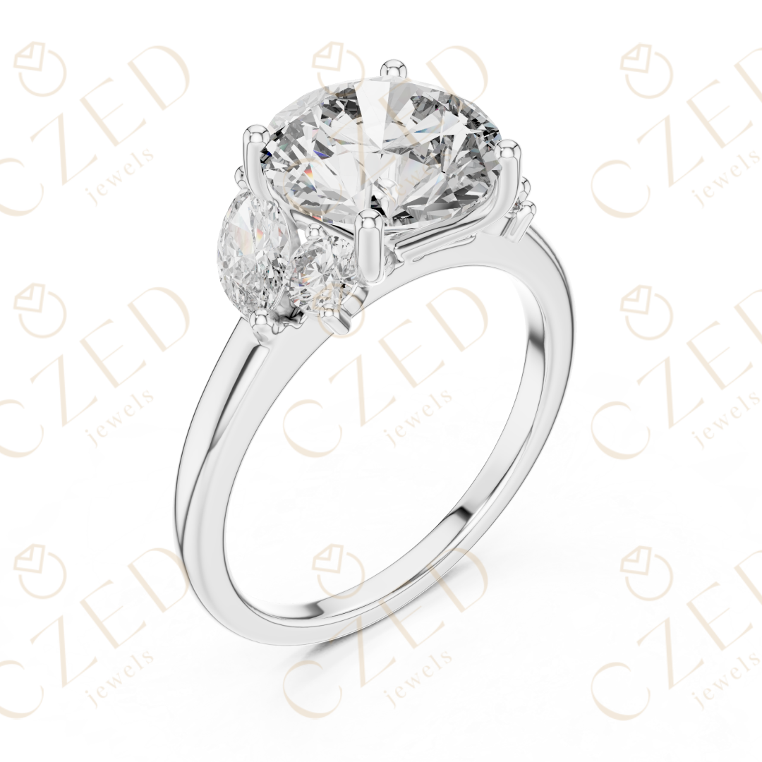 Three Stone Round Cut Diamond Ring with Classic Prong Setting