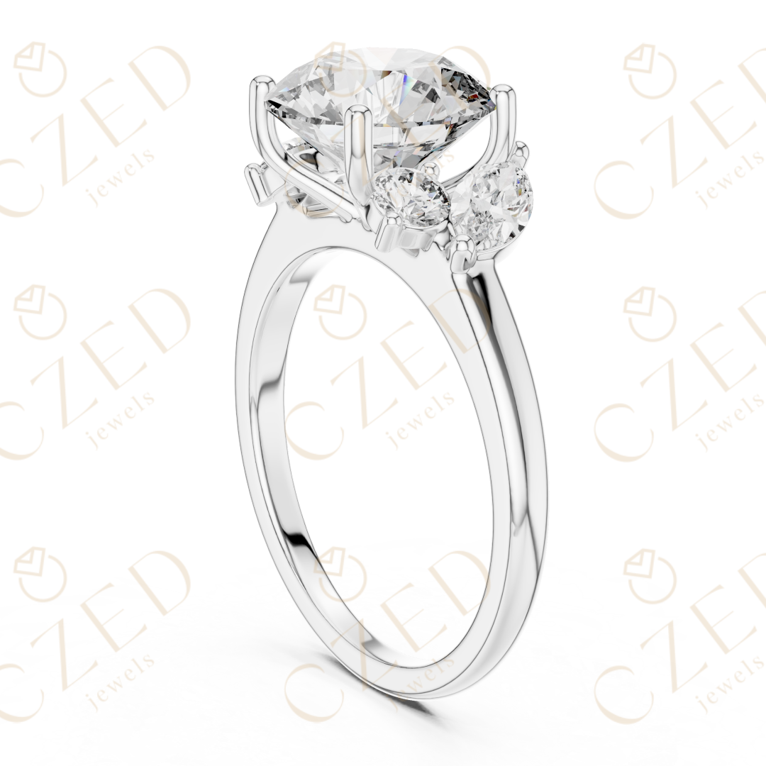 Three Stone Round Cut Diamond Ring with Classic Prong Setting