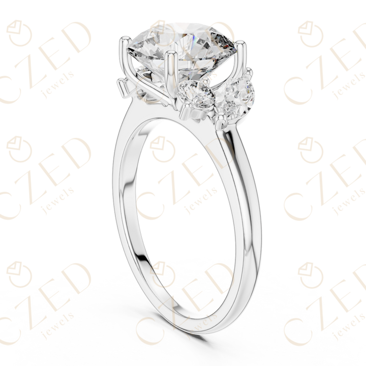 Three Stone Round Cut Diamond Ring with Classic Prong Setting