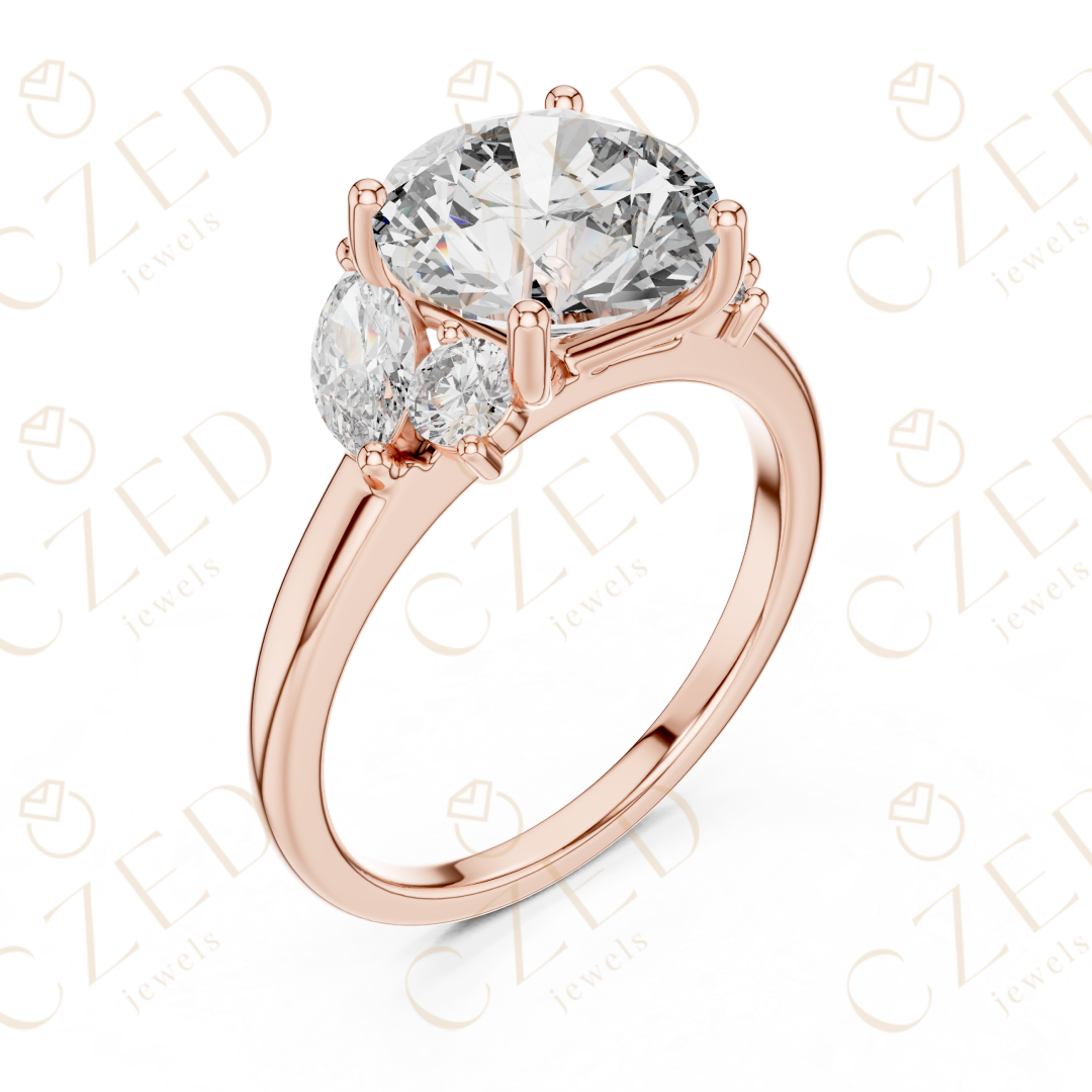 Three Stone Round Cut Diamond Ring with Classic Prong Setting