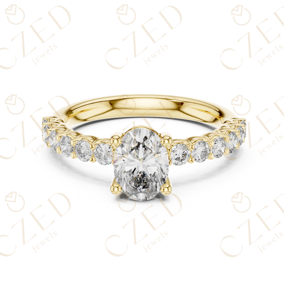 Oval Cut Diamond Solitaire with Pavé Side Stone Band